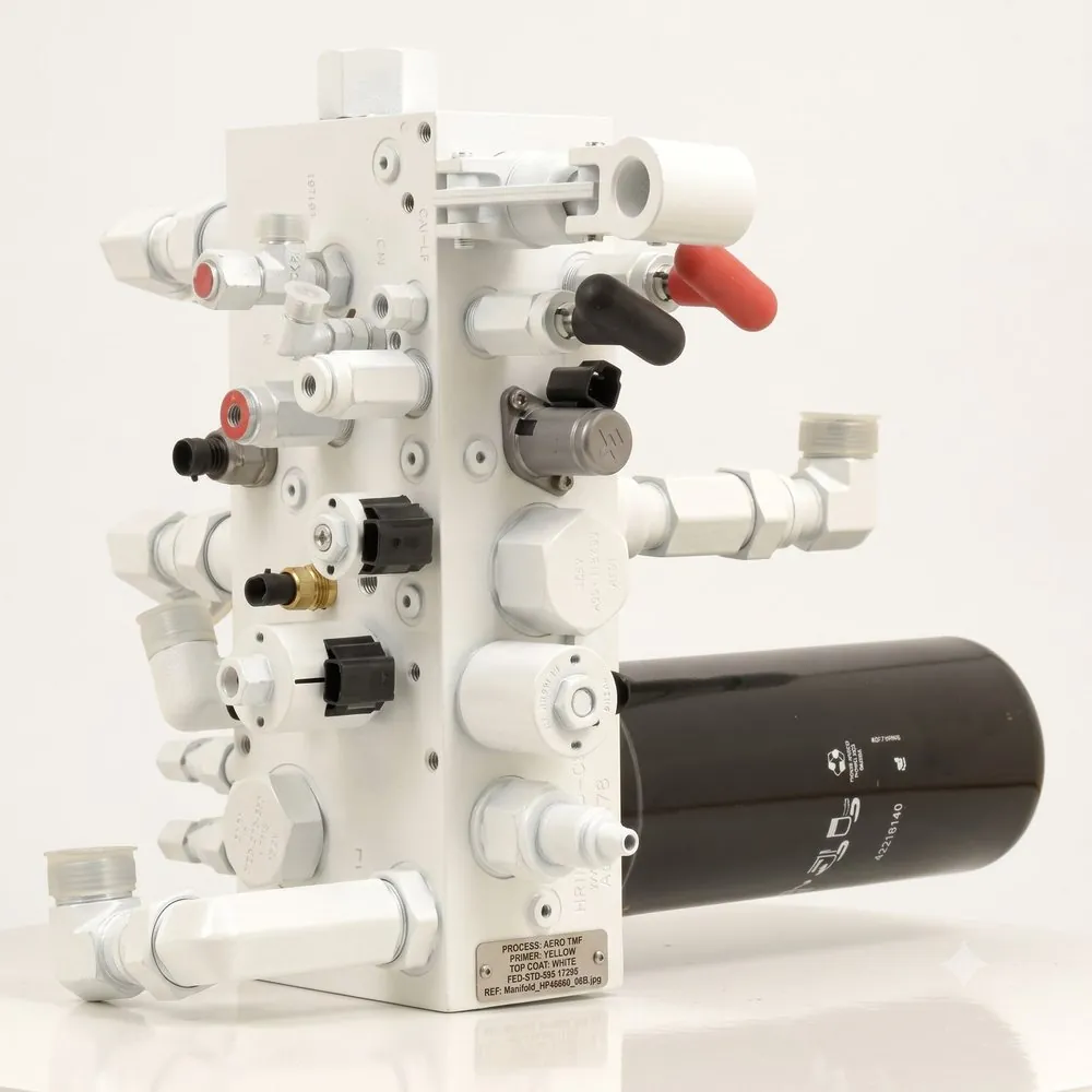Finished white hydraulic manifold